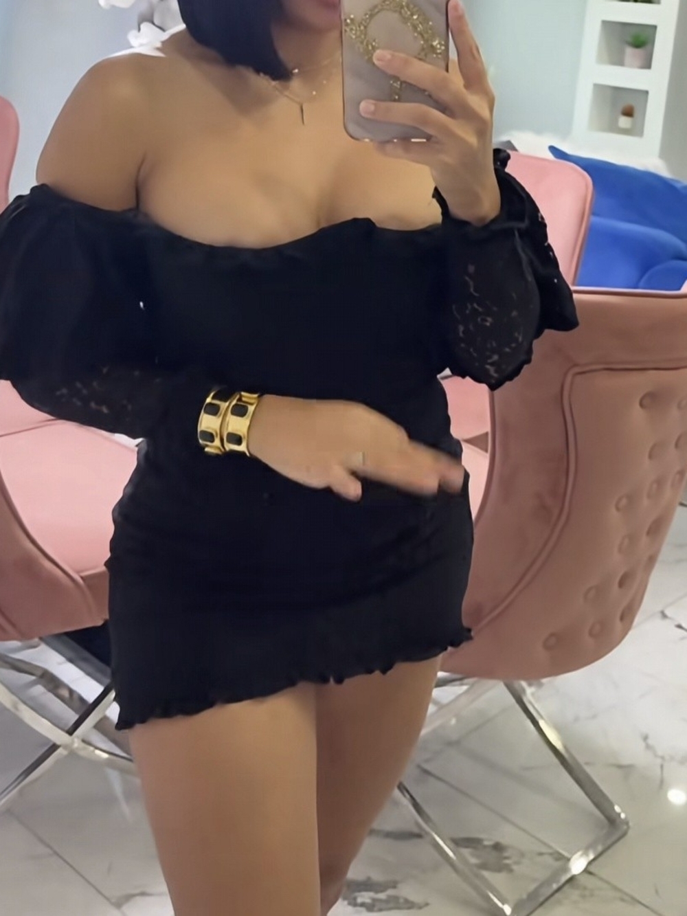 Off-Shoulder Black Mini Dress